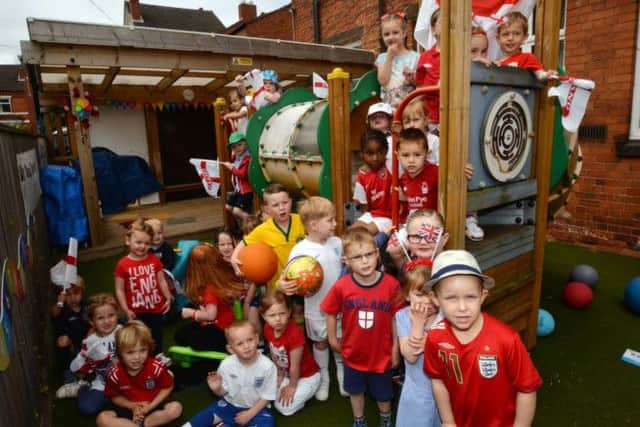 Children at Hucknall Pre-School Playgroup dressed in World Cup colours