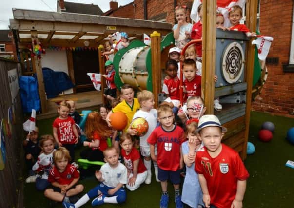 Children at Hucknall Pre-School Playgroup dressed in World Cup colours