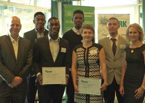 Cllr Roy Allan, Dipo Areoye, Emmanuel Abiola, Ipalibo Whyte, Naomi Mills, Stephen Sowole, Rachel Panther at the Spark Notts business idea final
