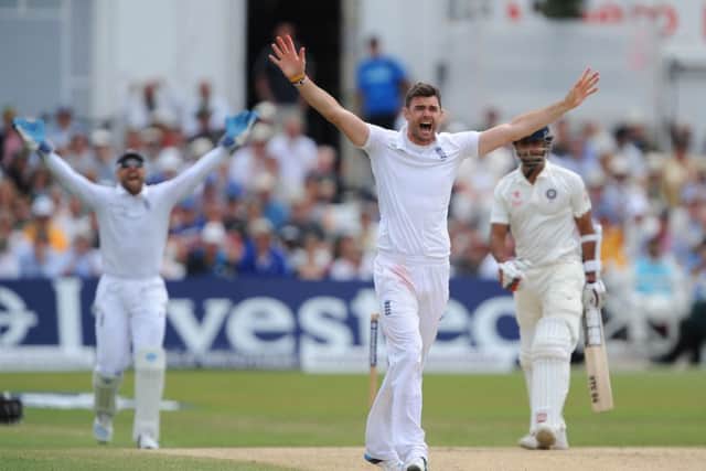 England's James Anderson appeals against India on the first Test pitch at Trent Bridge that has brought an official warning from the ICC.