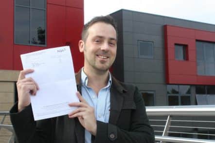 Damon Ince from Kirkby celebrates his GCSE results at West Notts College.