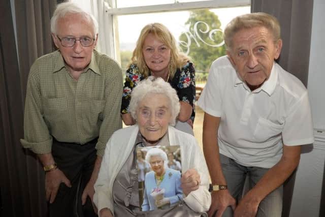Nora Allwood celebrated her 100th birthday at Mansfiled Manor Hotel with family and friends, Nora is pictured with Sons David and John Allwood and Daughter Linda Saint