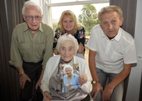 Nora Allwood celebrated her 100th birthday at Mansfiled Manor Hotel with family and friends, Nora is pictured with Sons David and John Allwood and Daughter Linda Saint