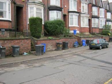 Bins on Sharrowvale Road, Sheffield.