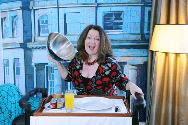 Award-winning stand up comic Janey Godley who can be ordered as part of the room service menu at the new Hotel Indigo Edinburgh.  PRESS ASSOCIATION Photo. Picture date: Monday April 16, 2012. The comedian service will be available at  the hotel for a limited period from 19 - 21 April 2012 between the hours of 7pm - 11pm. Photo credit should read: Sandy Young/PA Wire