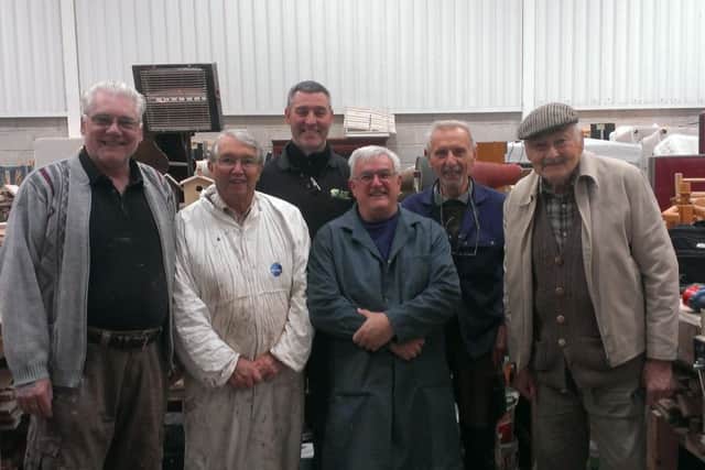 At the Men in Sheds at Blidworth: Colin Sharpe, Dennis Lee, coordinator Chris Riley, Ivan Smith Geoff Swain and Richard Felds.