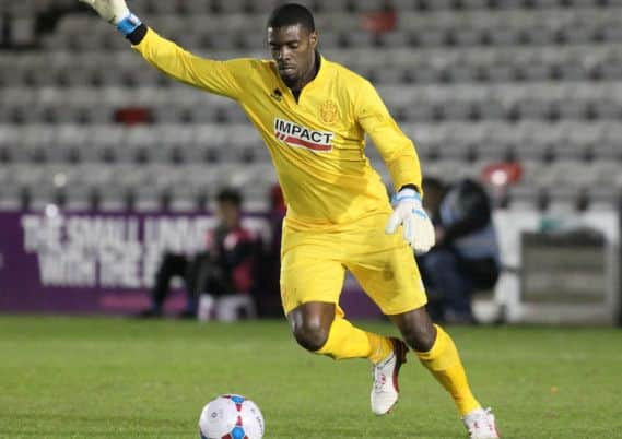 Stand in goalkeeper Anthony Howell takes his place in goal for Alfreton -Pic by: Richard Parkes
