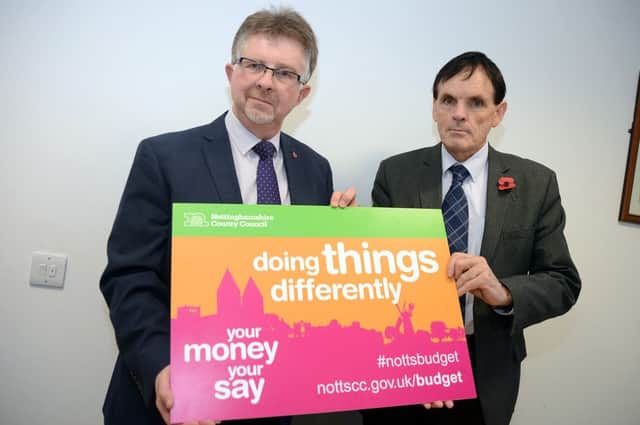 Notts CC Budget. you money your say. Alan Rgodes leader Notss CC and David Kirkham chairman finance and property.