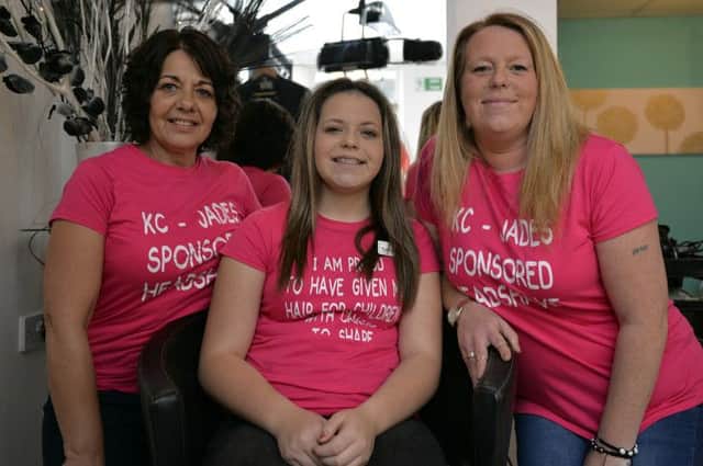 13-year-old KC-Jade Reed had her head shaved for the Little Princess charity, KC-Jade pictured with her Auntie Dawn Dernley and Mum Donna Reed