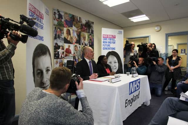 Press conference by NHS England in Nottinghamshire about the apparent breaches of infection control procedures by Nottinghamshire dentist Desond D'Mello. Pictured is Dr Doug Black, Medical Director NHS England, Nottinghamshire and Derbyshire, and Dr Vanessa MacGregor, Public Health England.