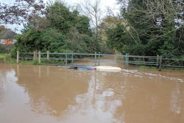 This is what happened to one driver who risked driving through the swollen Rufford Ford last year.