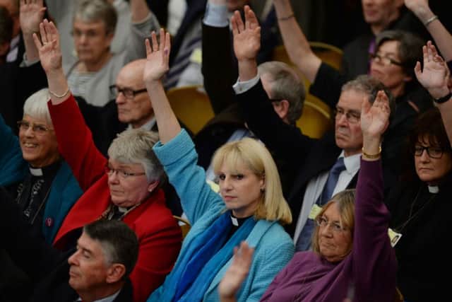 The clergy casts votes in favour of women bishops at the Anglican General Synod in London earlier this year