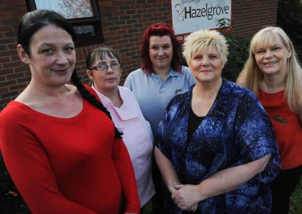 Hazelgrove Care Home in Hucknall has been shortlisted for Great British Care Awards East Midlands. L-r Rachel Melia, Karren Cheriton, Lianne Elvidge, Lorraine Poundall Manager and Jane Taylor. nhud 20-11-14 care awar(2)