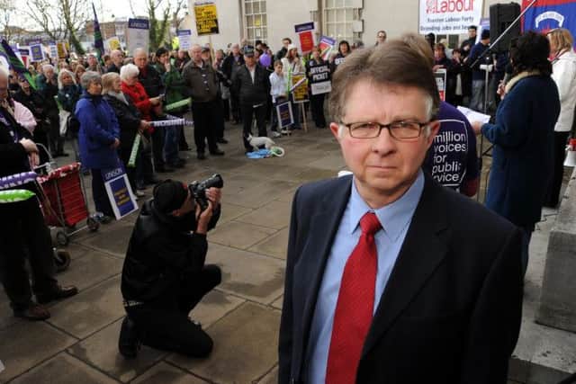 Coun Alan Rhodes at the UNISON strike protest against County Council cuts, staged at County Hall, Nottingham