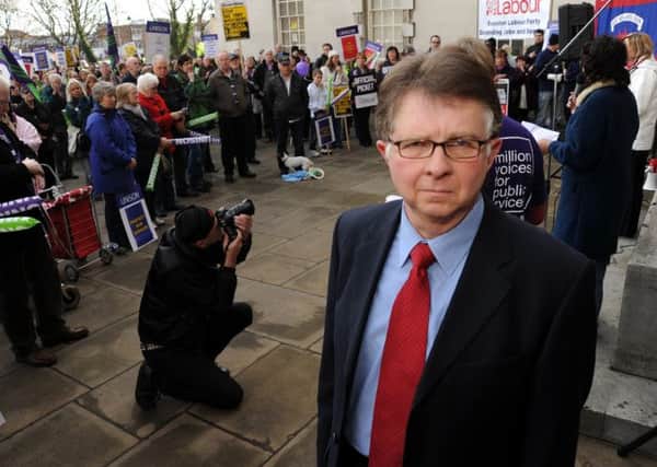 Coun Alan Rhodes at the UNISON strike protest against County Council cuts, staged at County Hall, Nottingham