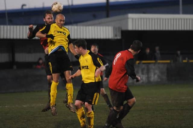 FOOTBALL Hucknall v Linby. Pictured for Hucknall is Caynr Mackwell