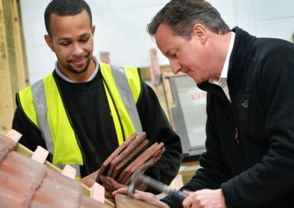 Today the PM travelled to Nottingham where he visited the Roofing company J Wright, where he spoke to the staff before trying his hand at tiling at nearby East Midlands Roofing College.