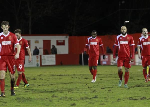 Alfreton trudge off the pitch after losing to Matlock -Pic by: Richard Parkes