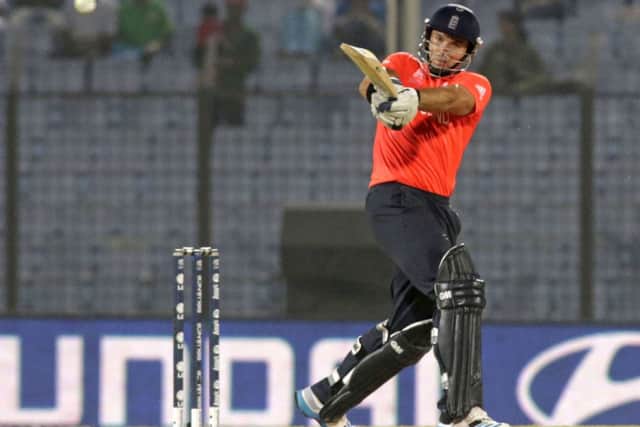 England's Michael Lumb bats during an ICC Twenty20 Cricket World Cup match against New Zealand.