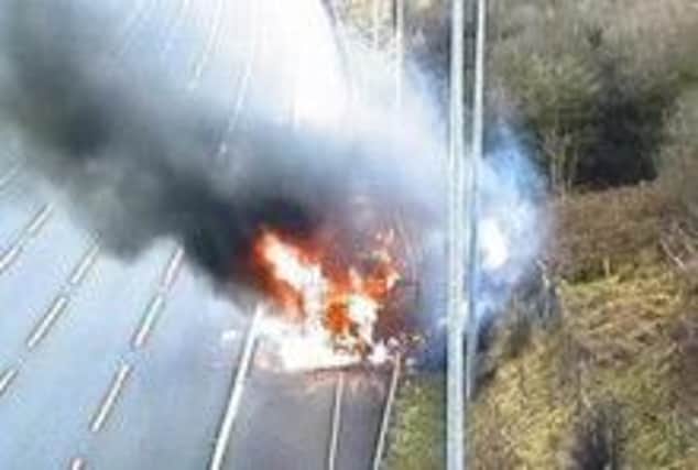 The lorry burst into flames on the M1 northbound