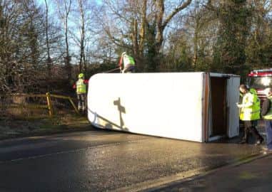 The overturned van on Rufford Lane.
