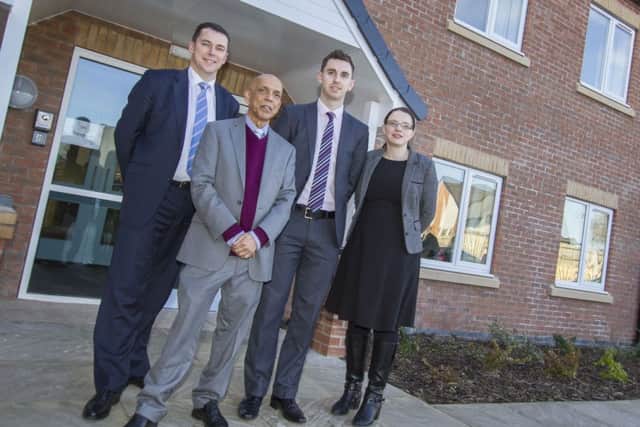 The new Woodlands Care Home, in Spion Kop, near Mansfield, owned by Carisbrooke Health Care Ltd. Left to right: Nigel Winkett (Barclays), Raouf Sohawon (owner), Ashley Hallam (Barclays), Elizabeth Winfield md at Carisbrooke Healthcare.