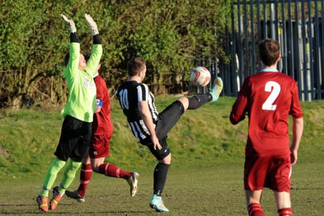 Clipstone v Lincoln Moorlands Railway.    Ryan Damms scores for Clipstone in the second half.
