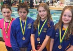 Mansfield SC's medal-winning Girls' 10yrs relay squad.