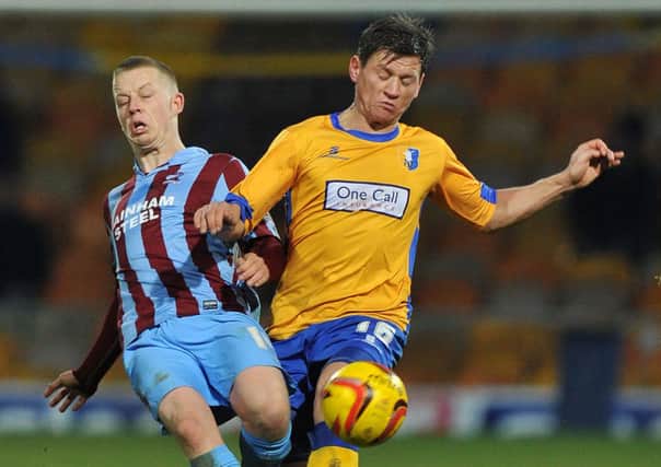 Terry Hawkridge in action for Scunthorpe against the Stags.