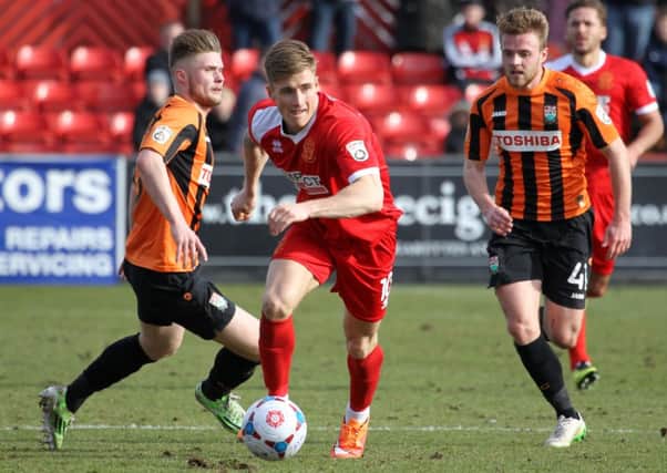 Action from the Vanarama Conference match between Alfreton Town v Barnet. Alfreton player Dan Bradley pictured.