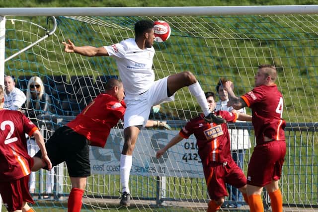Rainworth Miners Welfare v Carlton TownEvo-Stik League, First Division South6th April 2015Rainworth's Romaine Graham beats the keeper and the crossbar.Picture by Dan Westwell