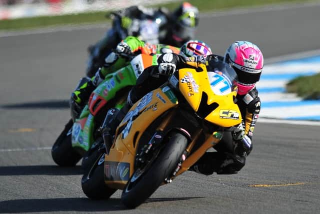 Kyle Ryde is action at the  British Superbikes round one at Donington Park. Photo by Trevor Price.