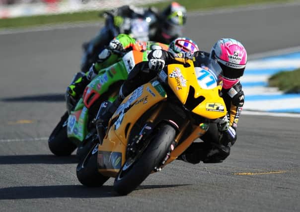Kyle Ryde is action at the  British Superbikes round one at Donington Park. Photo by Trevor Price.