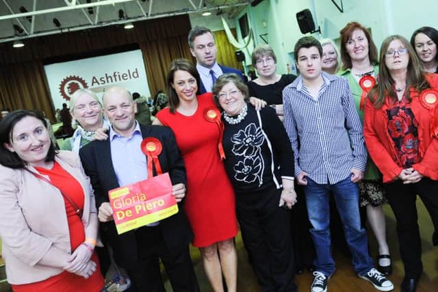 Election night in Ashfield at Festival Hall - Kirkby-in-Ashfield. Gloria De Piero Labour winner with her party.