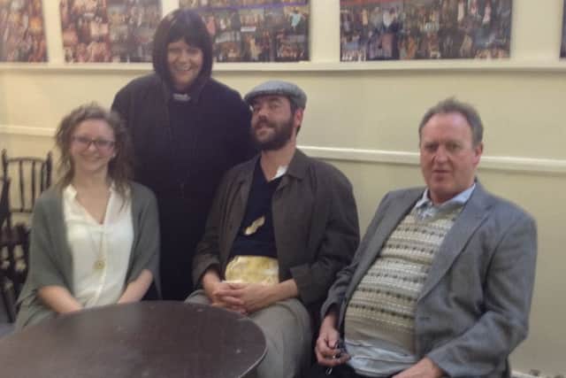 The Vicar of Dibley presented by Chesterfield Operatic Society. Left to right are Alison Doram (Alice), Pauline Hindle (Geraldine), Heath Parkin (Owen) and Richard Leivers (Jim