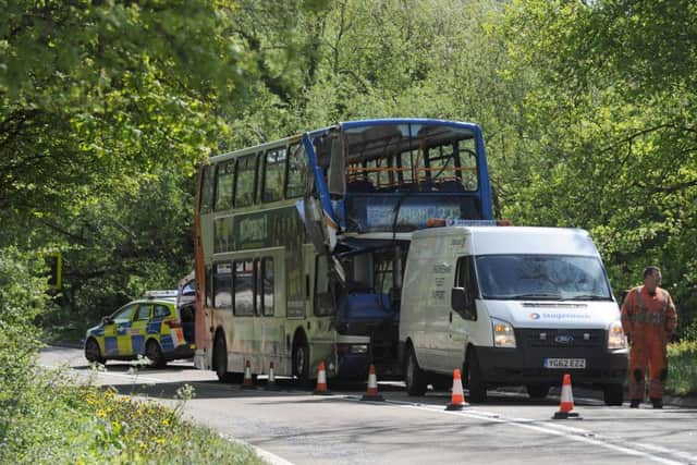 A road traffic collision on the A617 near to Hockerton involving a Stagecoach double-decker bus