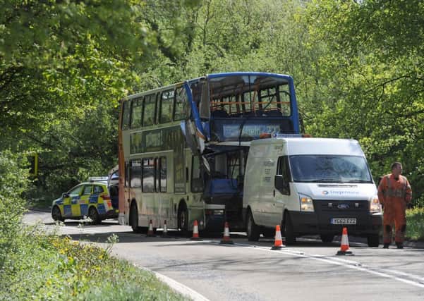 A road traffic collision on the A617 near to Hockerton involving a Stagecoach double-decker bus