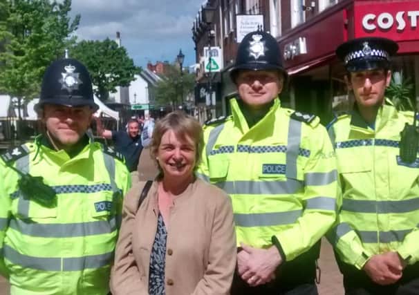 Nottinghamshire Deputy Police and Crime Commissioner Chris Cutland on walkabout in Mansfield town centre with Sgt Colin Kirkup, Insp Neil Priestley and PCSO Craig Moore.
