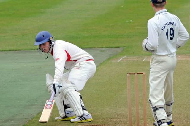 Kimberley v Welbeck.  
Welbeck batsman, Matt Higgins in action against Kimberley on Monday.