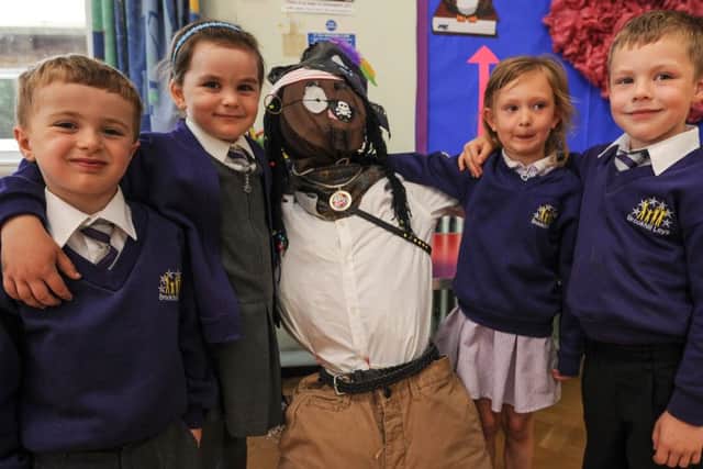 Brookhill Leys Infant School hold a scarecrow competition as they have been invited to take part in the Greasley gathering. Pictured is Jayden Perry 4, Niamh Winfield 5, Charlotte Mason 4 and Ashton Dudley 4.
