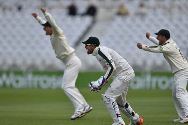 Riki Wessels take the catch to dismiss Craig Cachopa (not shown) during the Sussex CCC second innings against Nottinghamshire CCC in the LV County Championship at Trent Bridge, Nottingham on 3 June 2015.  Photo: Simon Trafford