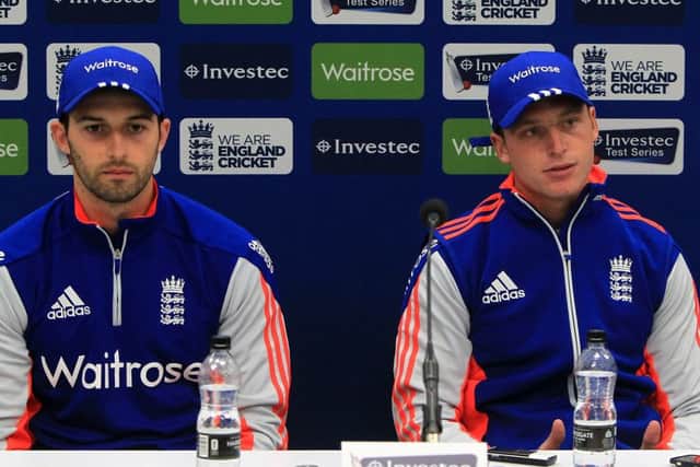 England's Mark Wood (left) and Jos Buttler during a media session at Lord's Cricket Ground, London.