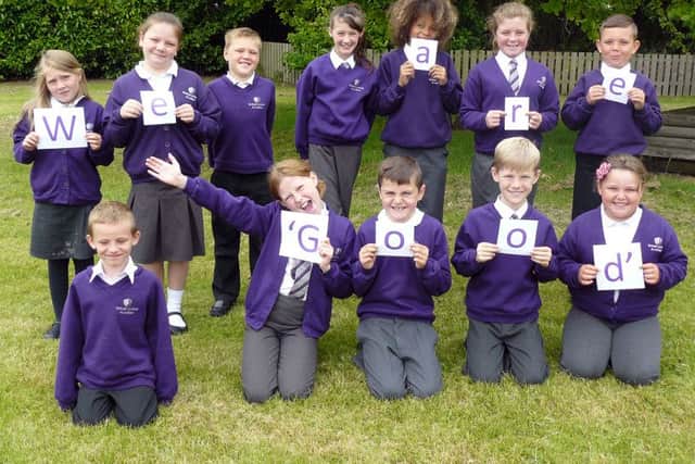 Pupils at Skegby Junior Academy celebrate their Ofsted rating.