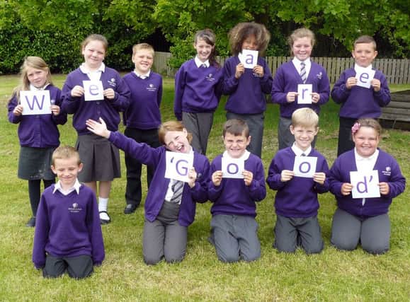 Pupils at Skegby Junior Academy celebrate their Ofsted rating.