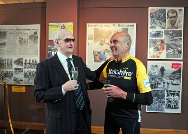 Peter Proctor, 1951 British Road Racing Champion  with Brian Robinson at the Rendezvous Hotel in Skipton. Picture by Tony Johnson