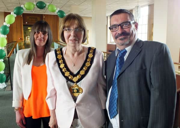Adult learner Louise Wightman, Councillor Sybil Fielding, Chairman of Nottinghamshire County Council, and Mick Hirst.