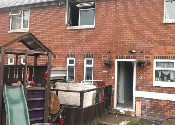 Front garden of the house on Manor Road Mansfield Woodhouse after the bedroom blaze.