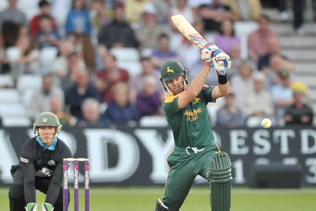 Dan Christian powers down the ground during the NatWest T20 Blast match between the Outlaws and the Rapids at Trent Bridge, Nottingham on 3 July 2015.  Photo: Simon Trafford