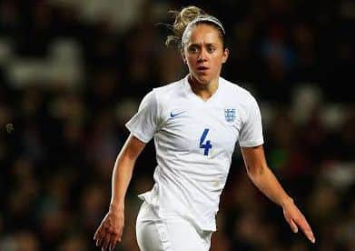 MILTON KEYNES, ENGLAND - FEBRUARY 13:  Jo Potter of England in action during a Women's International Friendly match between England and the USA at Stadium mk on February 13, 2015 in Milton Keynes, England.  (Photo by Matt Lewis - The FA/The FA via Getty Images)