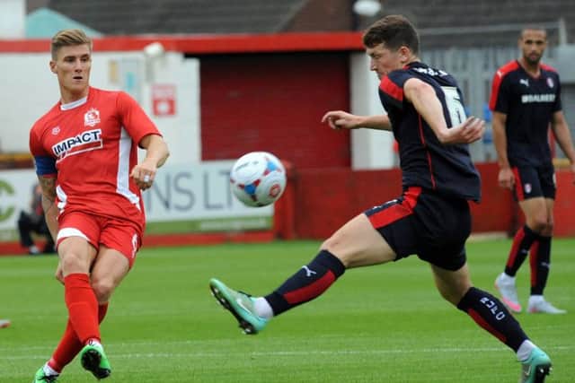 Alfreton v Rotherham.
Alfreton's Dan Bradley and Rotherham's Richie Smallwood.